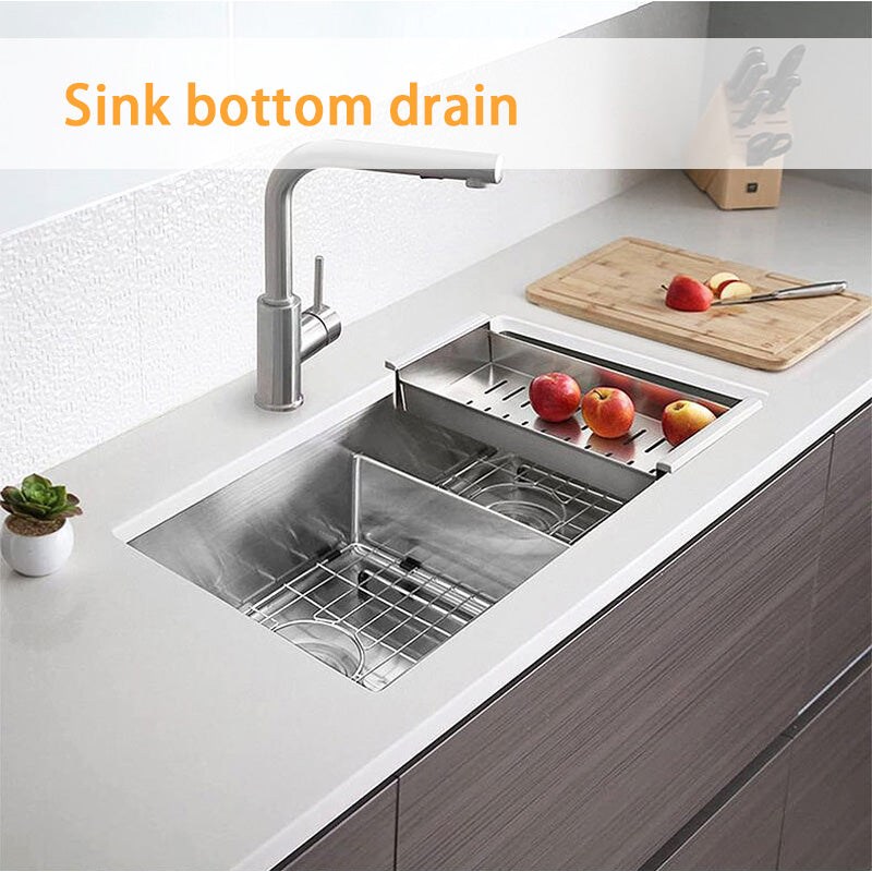 304 Stainless Steel Bottom Protection Frame, Kitchen Drain Grid Piece Free Installation Dish Sink Rack Two Pieces