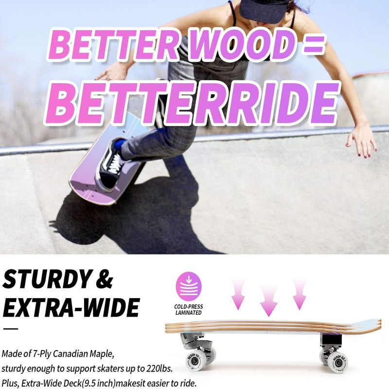 19 Inch Longboard Skateboard Mini Cruiser Longboard Made for Beginners, Teens and Adults, Skate Boards for Cruising, Free-Style and Downhill