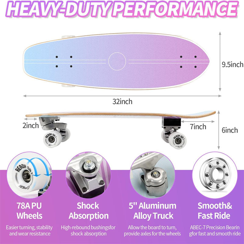 19 Inch Longboard Skateboard Mini Cruiser Longboard Made for Beginners, Teens and Adults, Skate Boards for Cruising, Free-Style and Downhill