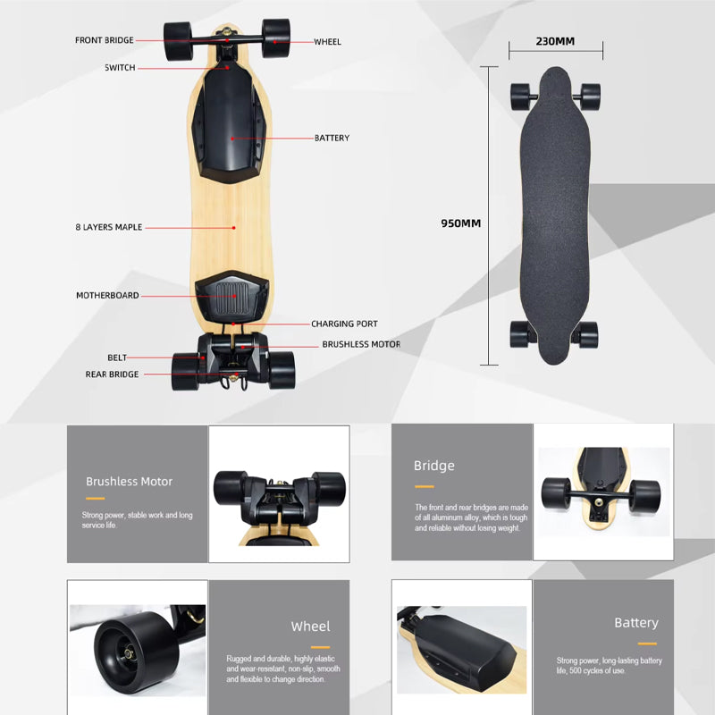40km/h Speed Quick Charge Electric Longboard High Quality 1200W Dual Hub Motor Electric Skateboard