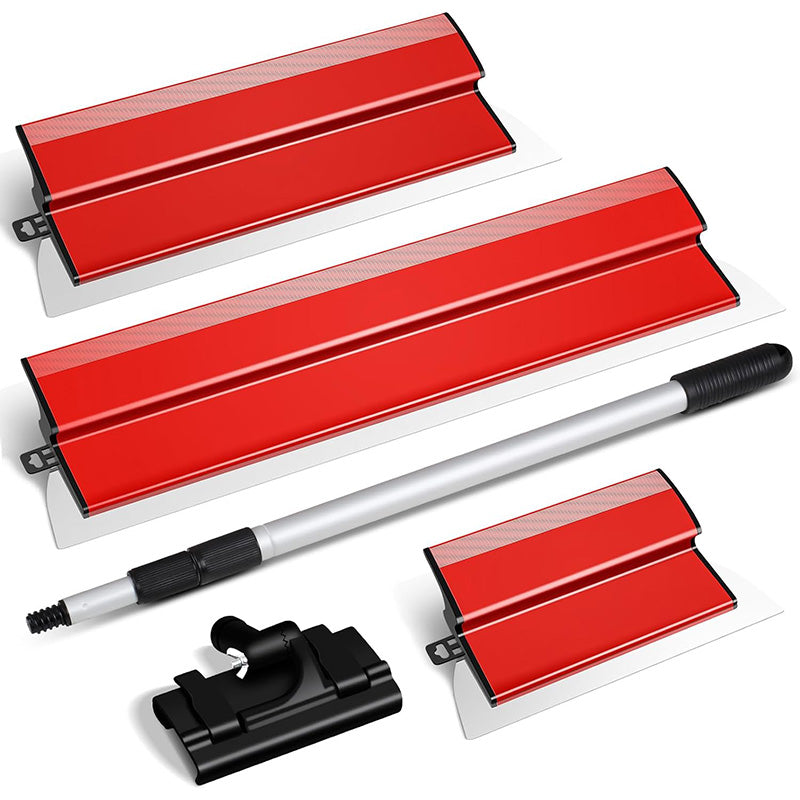 Stainless Steel 10",16" & 24" Skimming Blades with 28"-62" Extension Handle Pole Drywall Skimming Blade Set Professional Drywall Skimming Tools for Smoothing Wall and Ceiling