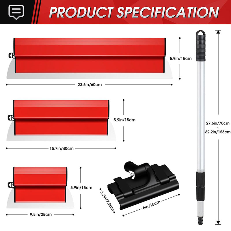 Stainless Steel 10",16" & 24" Skimming Blades with 28"-62" Extension Handle Pole Drywall Skimming Blade Set Professional Drywall Skimming Tools for Smoothing Wall and Ceiling