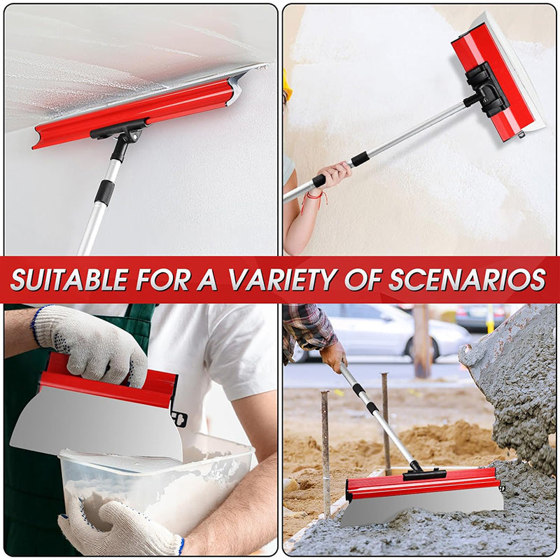 Stainless Steel 10",16" & 24" Skimming Blades with 28"-62" Extension Handle Pole Drywall Skimming Blade Set Professional Drywall Skimming Tools for Smoothing Wall and Ceiling