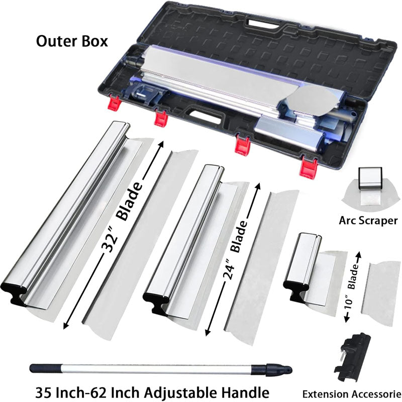 Skimming Blade Set 10" 24" & 32" Blades + 35"-78" Extension Handle Aluminum Blade Profile Smoothing Knockdown Spatula