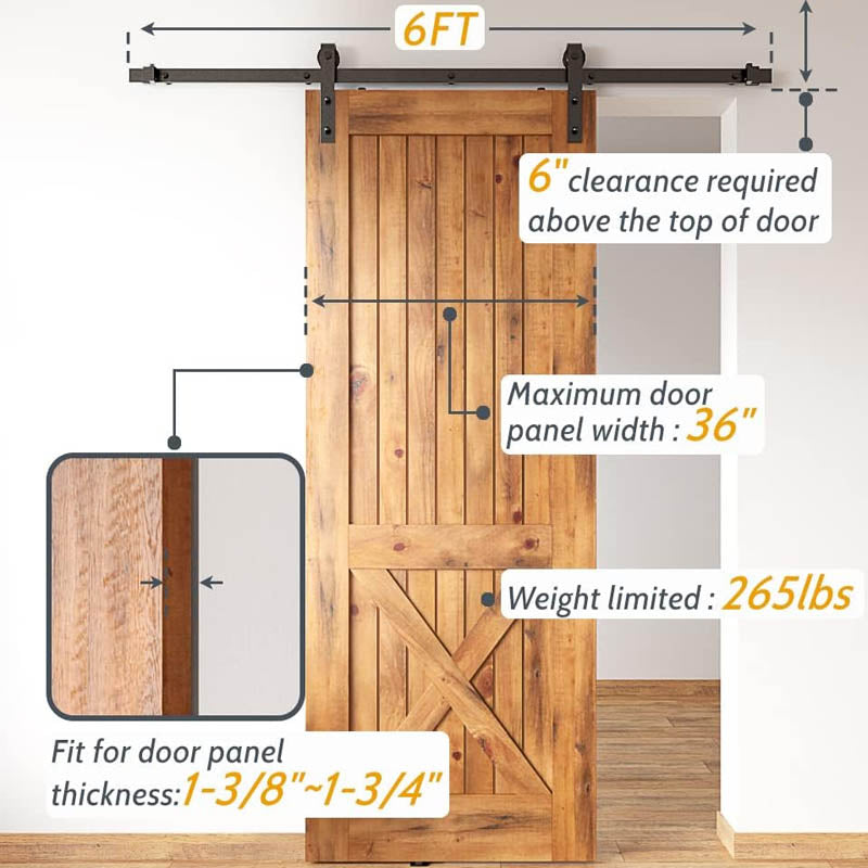 6FT Sliding Door Hardware 265LBS Loading Heavy Duty Barn Door Track Kit Easy to Install Black (J Shape-5)