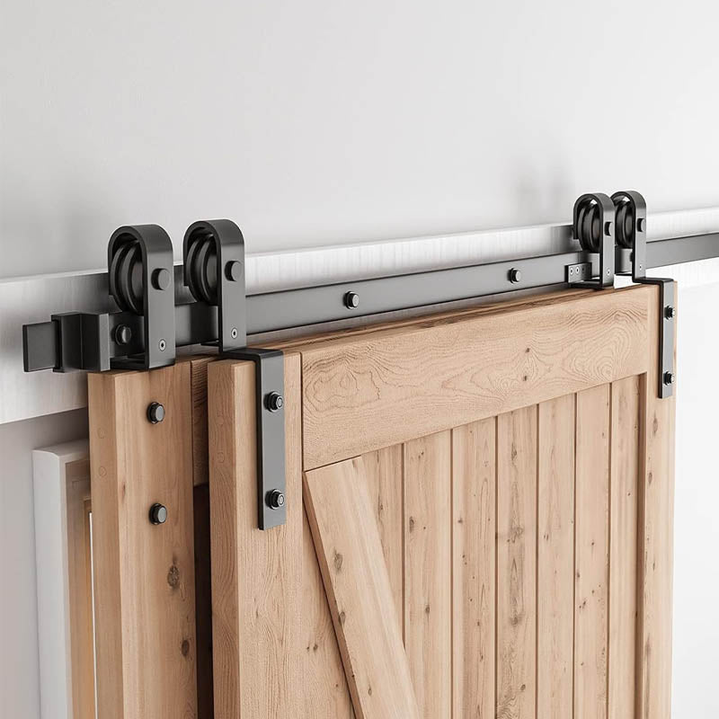 Sliding Door Hardware 7.5 Feet Door Hardware Kit Single Track for Double Wooden Doors