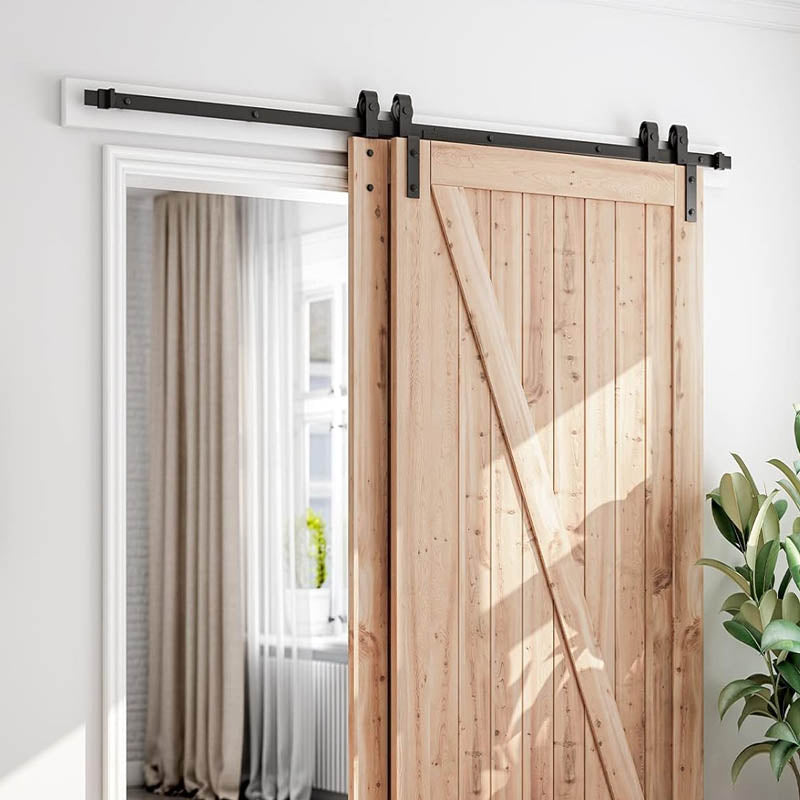 Sliding Door Hardware 7.5 Feet Door Hardware Kit Single Track for Double Wooden Doors