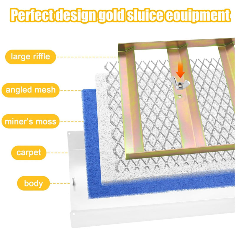 50 Inch Folding Aluminum Sluice Box, Gold Prospecting Equipment For Gold Panning With Miner Moss, For River, Stream, Dredging