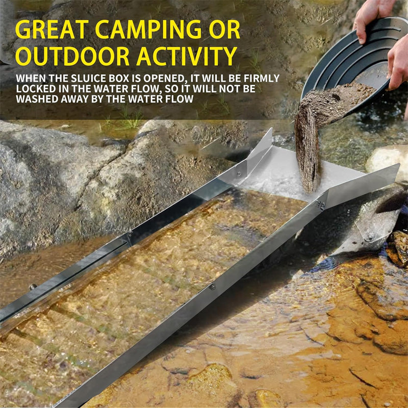 50 Inch Folding Aluminum Sluice Box, Gold Prospecting Equipment For Gold Panning With Miner Moss, For River, Stream, Dredging