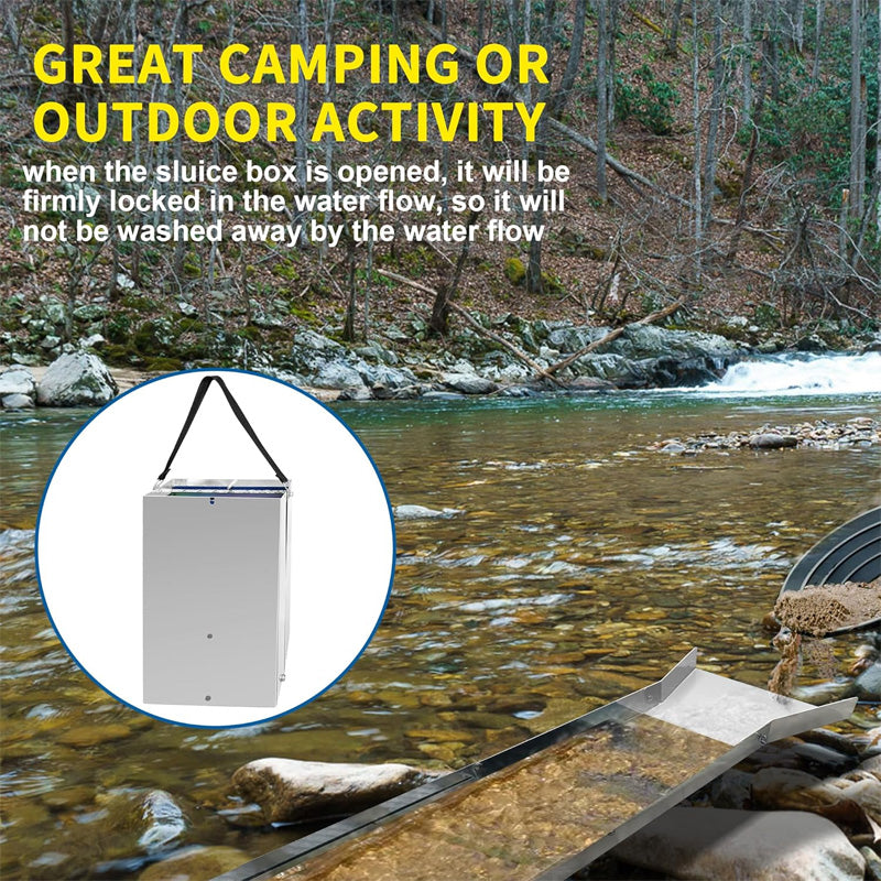 50 Inch Folding Aluminum Sluice Box, Gold Prospecting Equipment For Gold Panning With Miner Moss, For River, Stream, Dredging