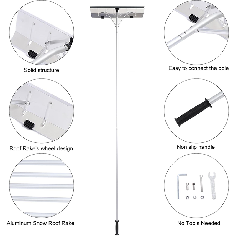 Wheeled Snow Shovel, 4.8ft to 19.9ft Roof Snow Rake Telescopic Snow Shovel Removable Multi-Function Snow Removal Tool for Roofs, Wet Leaves, Car Snow
