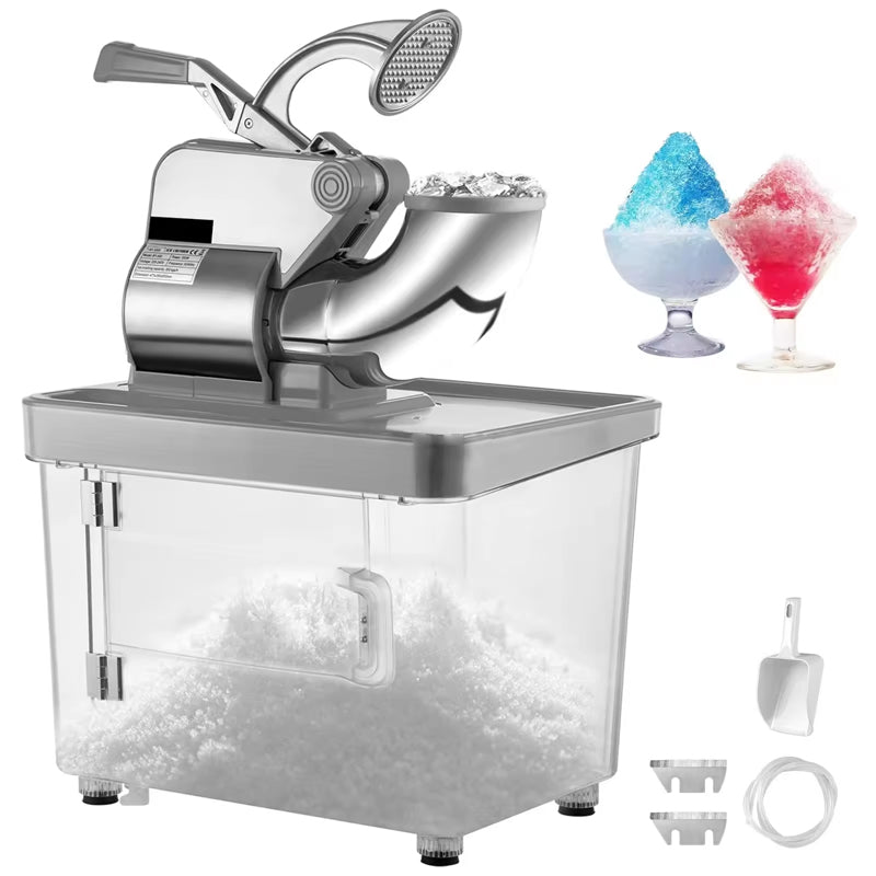 350W Electric Hawaiian Snow Cone Stainless Steel Ice Crusher With Safety Switch Heavy Duty Manual Ice Crusher