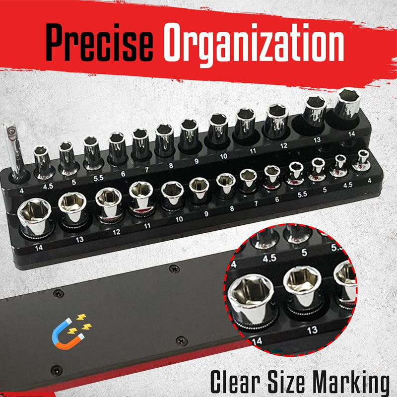 6-Piece Magnetic Socket Organizer Set 1/4" 3/8" 1/2" Drive Magnetic Sockets Trays Holds 143pcs SAE & Metric