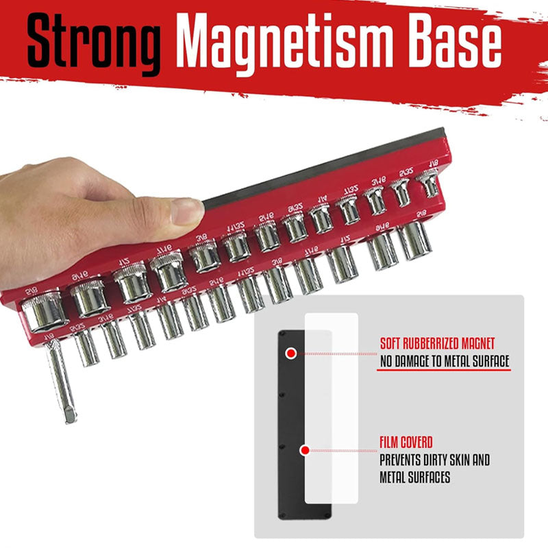 6-Piece Magnetic Socket Organizer Set 1/4" 3/8" 1/2" Drive Magnetic Sockets Trays Holds 143pcs SAE & Metric