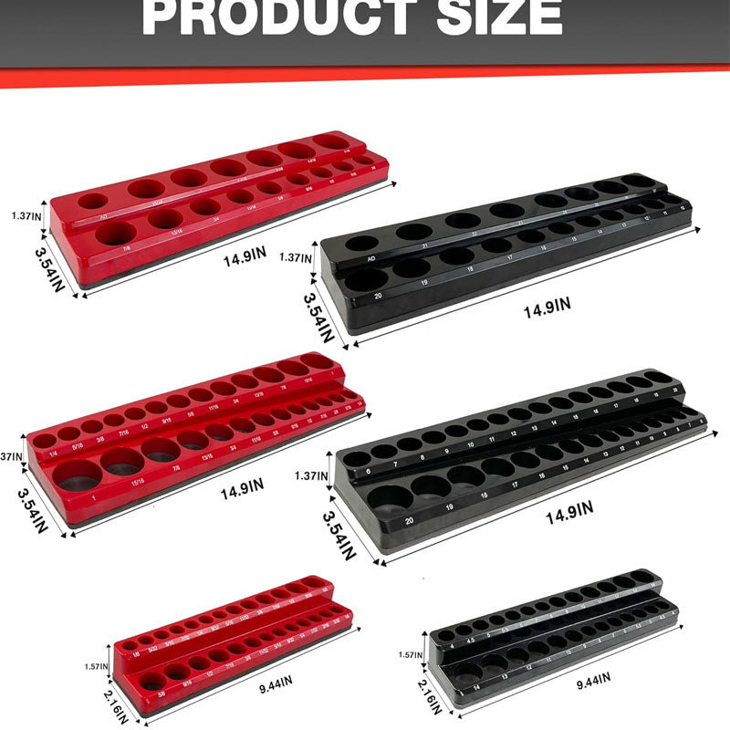 6-Piece Magnetic Socket Organizer Set 1/4" 3/8" 1/2" Drive Magnetic Sockets Trays Holds 143pcs SAE & Metric