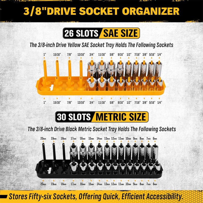 8-Piece Socket Organizer Tray Set 1/2, 3/8, 1/4-inch Drive SAE and Metric Holds 176 Standard & Deep Sockets for Toolboxes Drawers and Mechanics