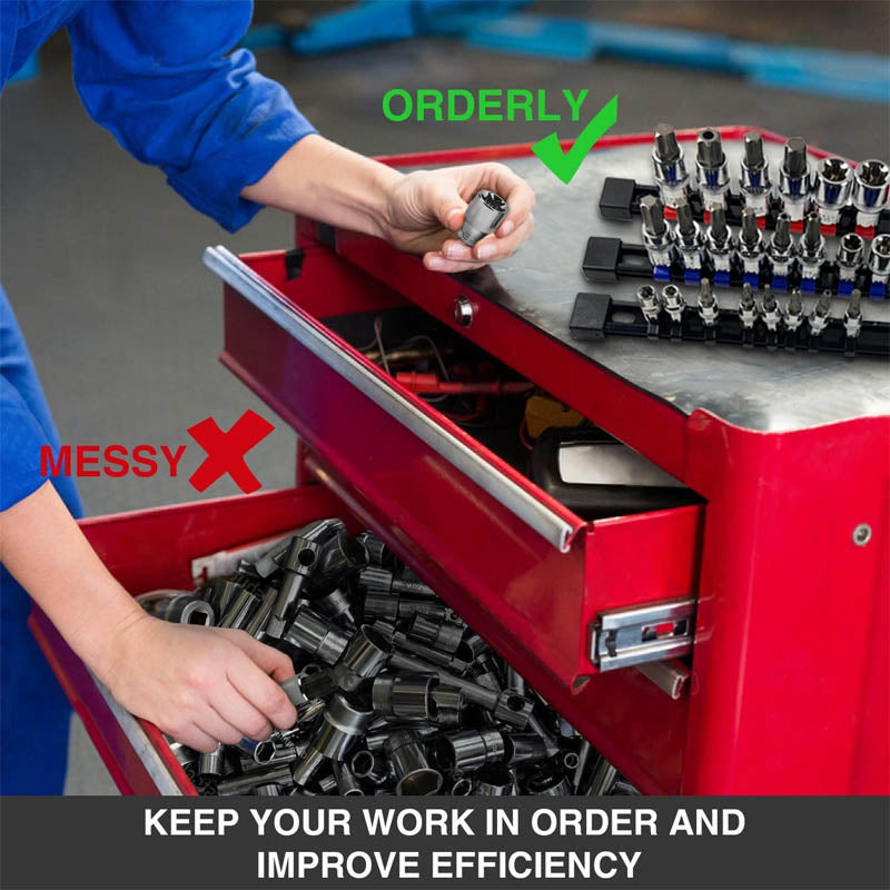 9-Piece Socket Organizers 1/2 inch, 3/8 inch and 1/4 inch Drive ABS Tools-Socket Holder Heavy Duty Socket Racks