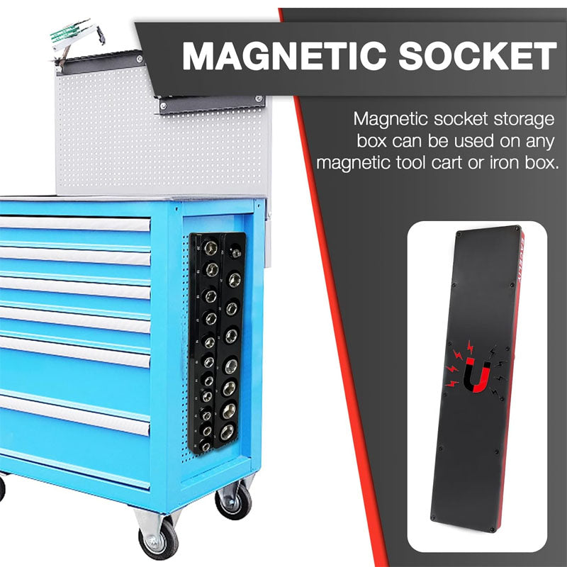 3Pcs 1/2", 1/4" and 3/8" Magnetic Socket Organizer Set Metric Socket Holder Kit Socket Trays