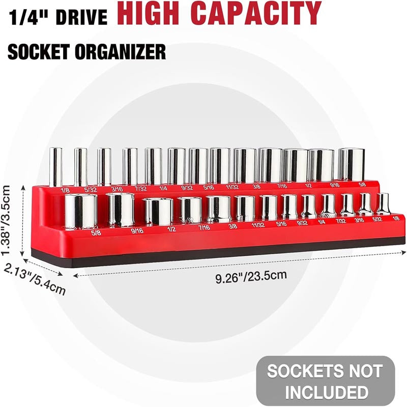 2-Piece 1/4-inch Magnetic Socket Organizers SAE & Metric Socket Holders for Tool Box, Tool Carts