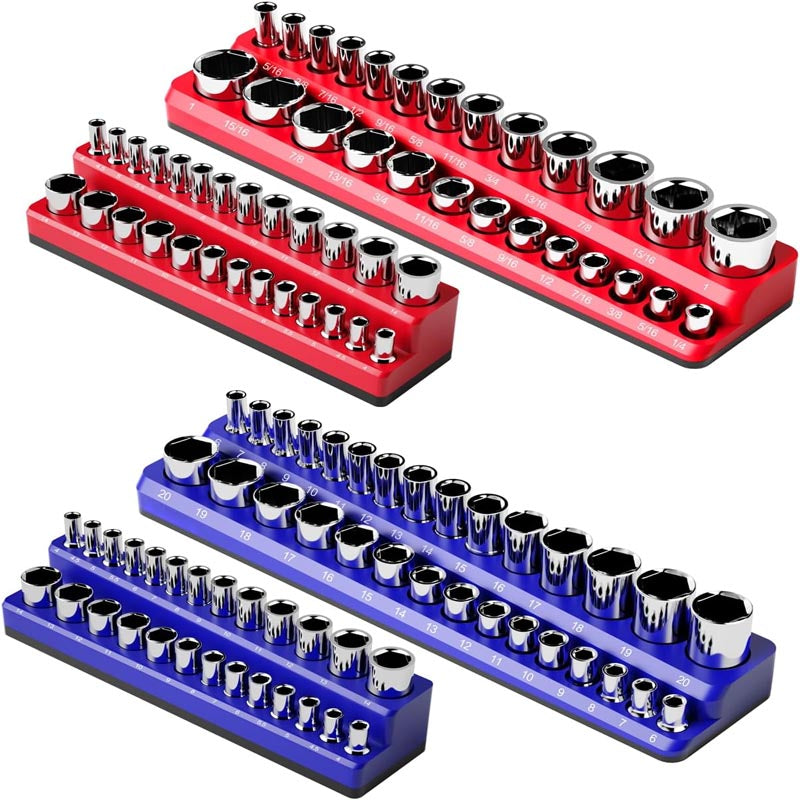 4-Pack Magnetic Socket Organizer Metric SAE Socket Holder Set 1/4", 3/8" Drive Socket Trays Holds 108 Pcs