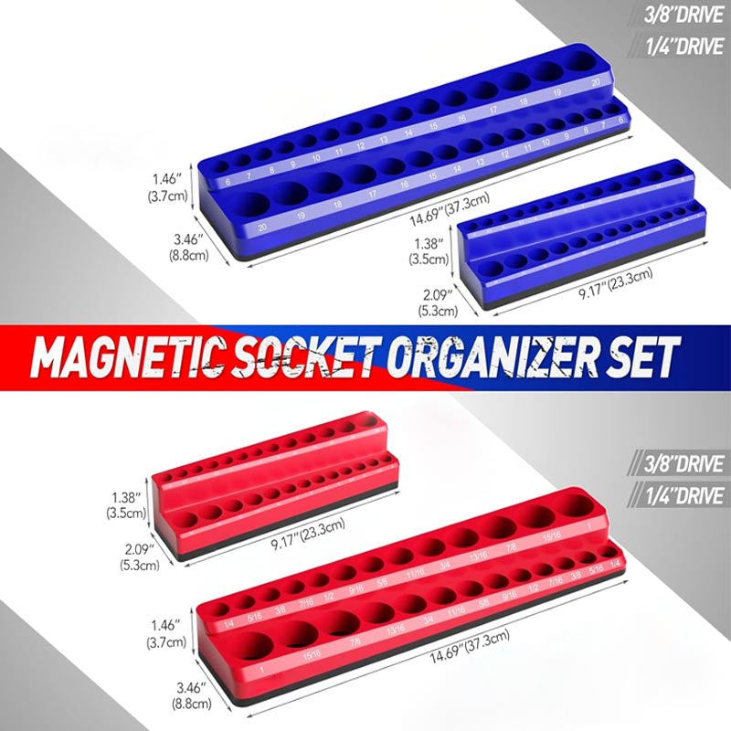 4-Pack Magnetic Socket Organizer Metric SAE Socket Holder Set 1/4", 3/8" Drive Socket Trays Holds 108 Pcs