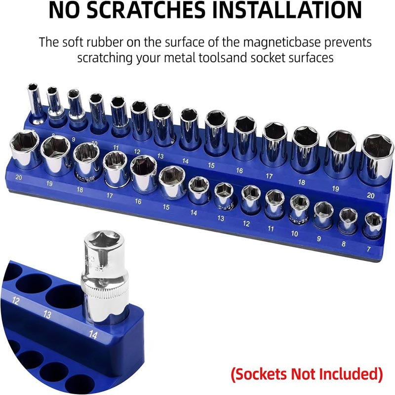4-Pack Magnetic Socket Organizer Metric SAE Socket Holder Set 1/4", 3/8" Drive Socket Trays Holds 108 Pcs