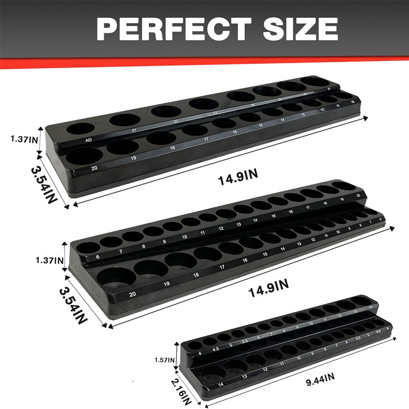 3Pcs 1/2", 1/4" and 3/8" Magnetic Socket Organizer Set Metric Socket Holder Kit Socket Trays