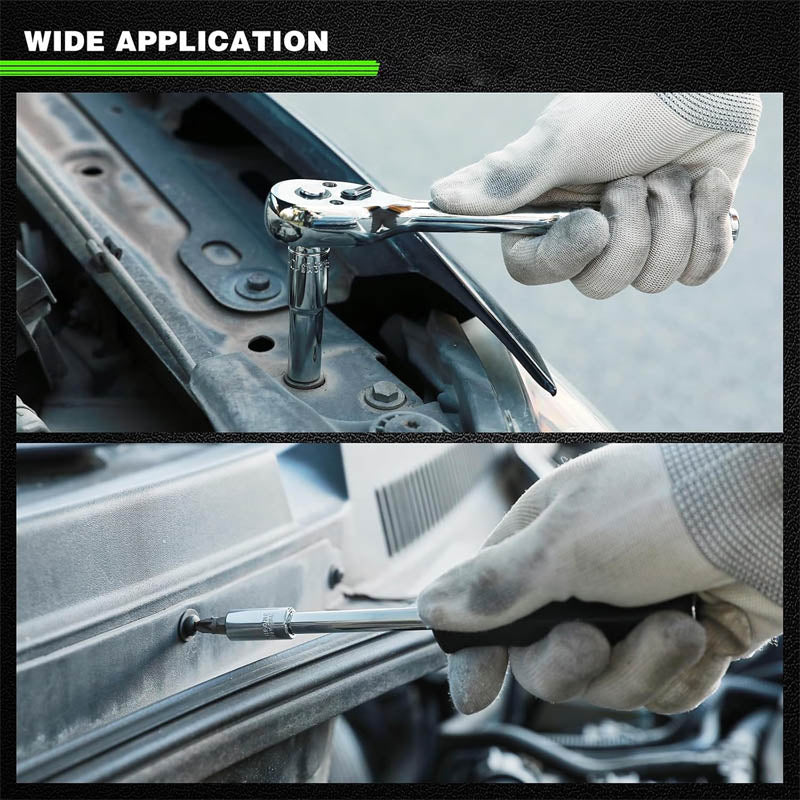 94pcs 1/4" & 3/8" Socket & Socket Wrench Sets with Ratchet Handle CR-V Metric/SAE Deep/Shallow Mirror Chrome Finish