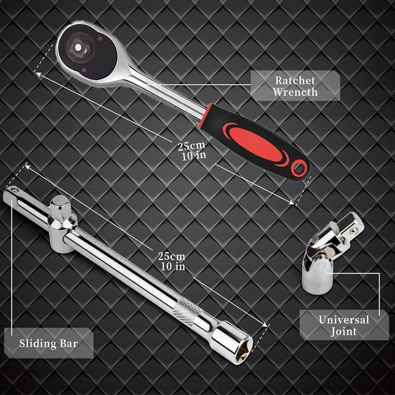 37 pcs 1/2 Inch Socket & Socket Wrench Sets with Reversible Pear Head Ratchet Extension Bar CR-V Sockets