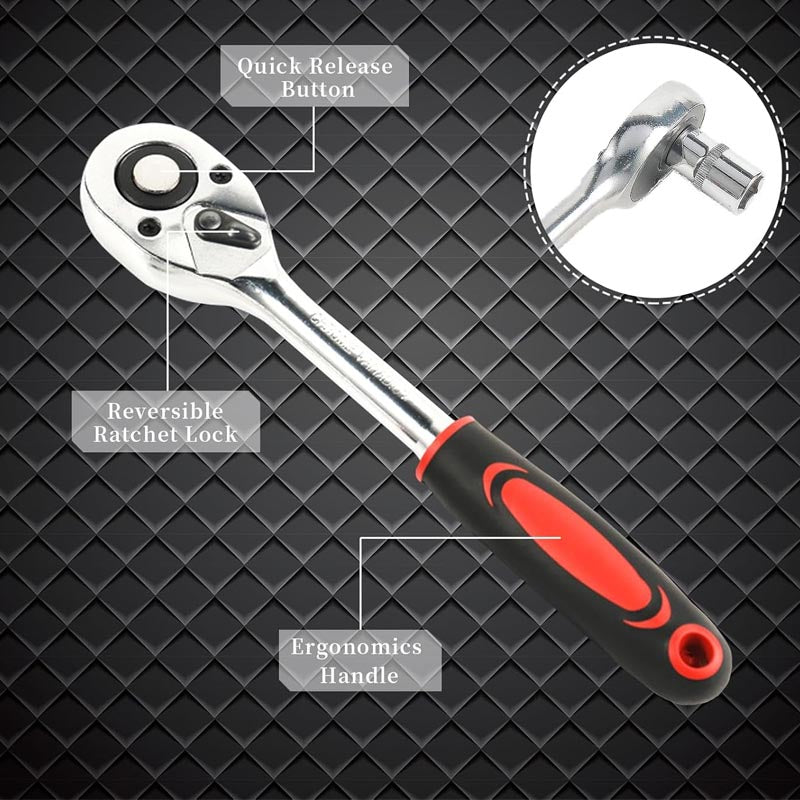 37 pcs 1/2 Inch Socket & Socket Wrench Sets with Reversible Pear Head Ratchet Extension Bar CR-V Sockets