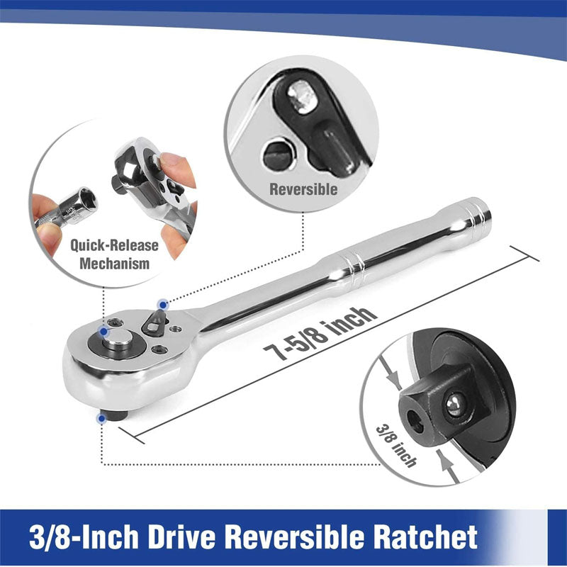 39-Piece Socket Wrenches Set 1/4''3/8'' with Quick-Release Ratchet Wrench CR-V Metric and Imperial Sockets