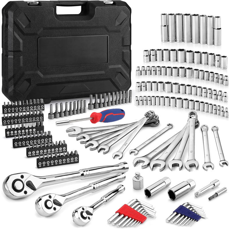192-Piece Socket Wrenches SAE&Metric 1/2'' 1/4'' 3/8'' Drive Socket Ratchet Wrench Set with Molded Case