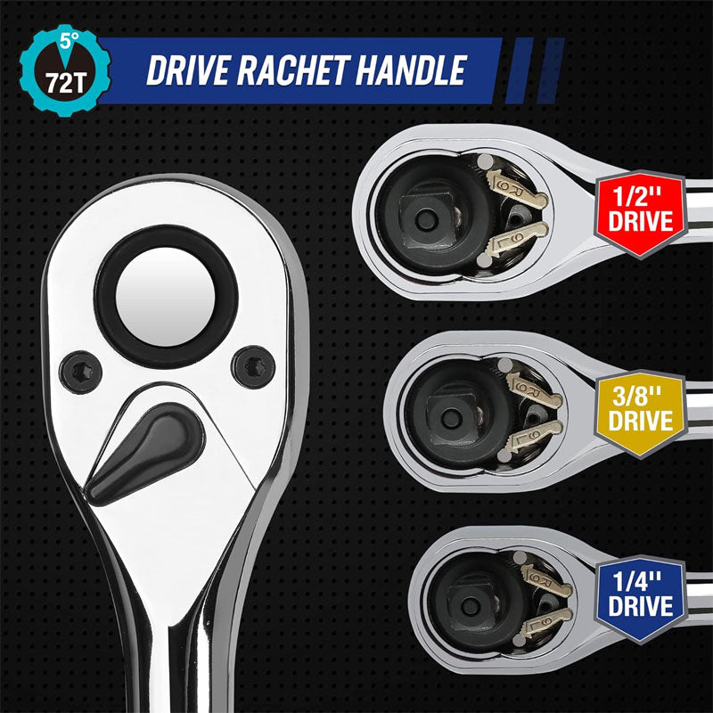 192-Piece Socket Wrenches SAE&Metric 1/2'' 1/4'' 3/8'' Drive Socket Ratchet Wrench Set with Molded Case