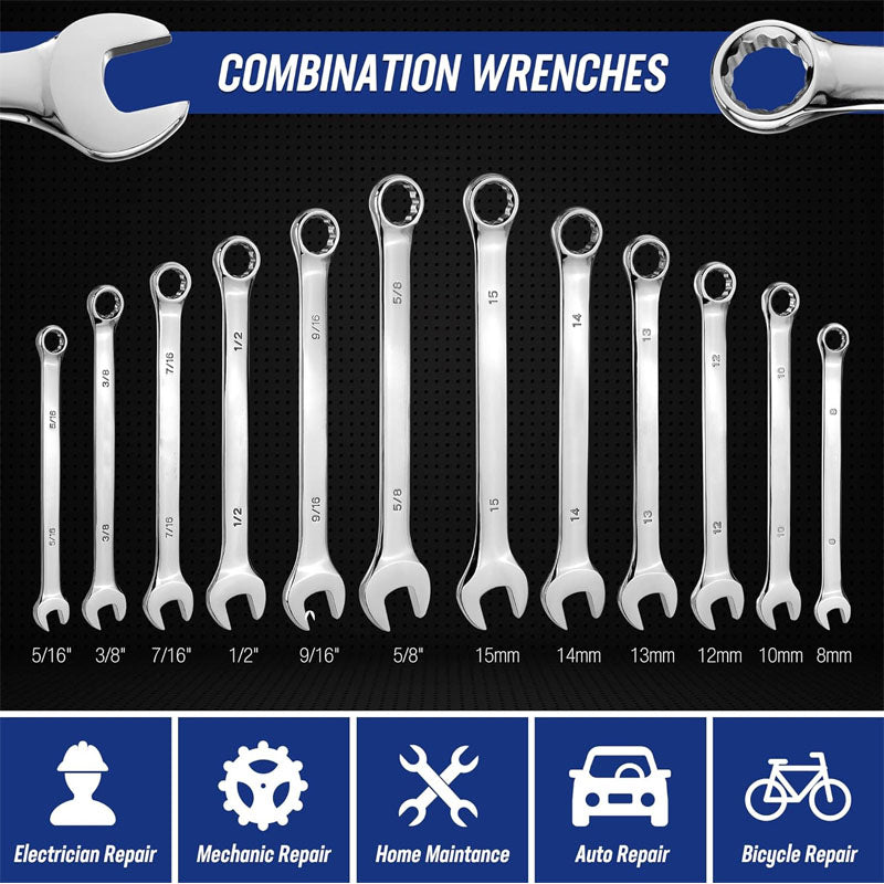 192-Piece Socket Wrenches SAE&Metric 1/2'' 1/4'' 3/8'' Drive Socket Ratchet Wrench Set with Molded Case