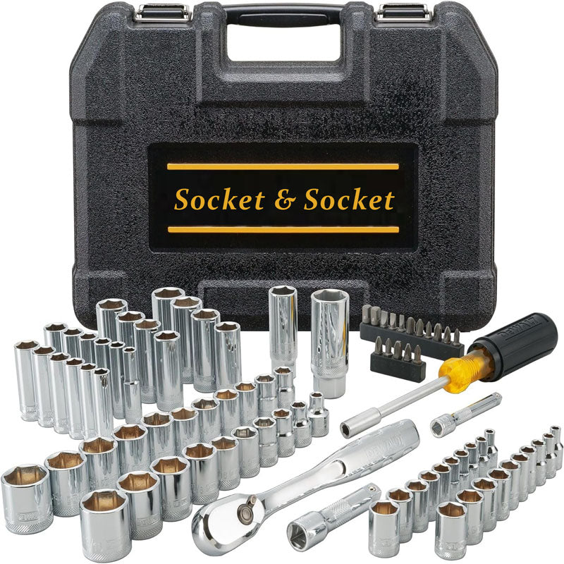 84-Piece Socket & Socket Wrench Sets SAE and Metric Mechanic Tool Kit with Bits Combination Wrench Hex Wrenches Accessories Storage Case