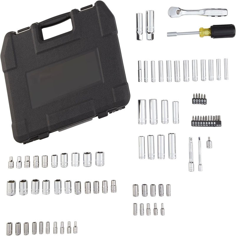 84-Piece Socket & Socket Wrench Sets SAE and Metric Mechanic Tool Kit with Bits Combination Wrench Hex Wrenches Accessories Storage Case