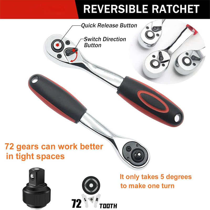 53PCS 1/4 Inch Socket Wrenches set Ratcheting Wrench Set And Extension Bar Gimbal Slide Bar Extension Sockets