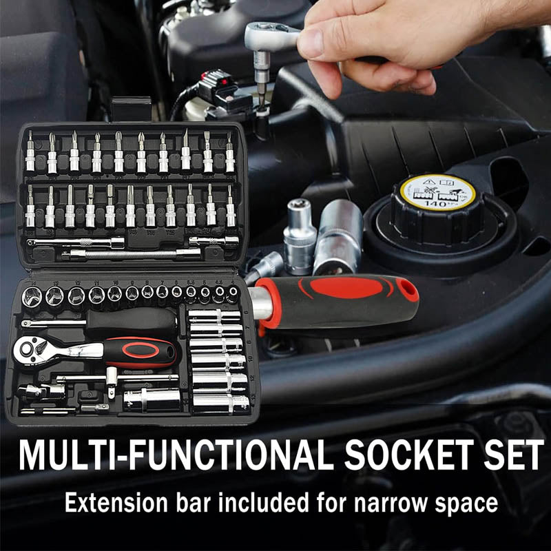 53PCS 1/4 Inch Socket Wrenches set Ratcheting Wrench Set And Extension Bar Gimbal Slide Bar Extension Sockets
