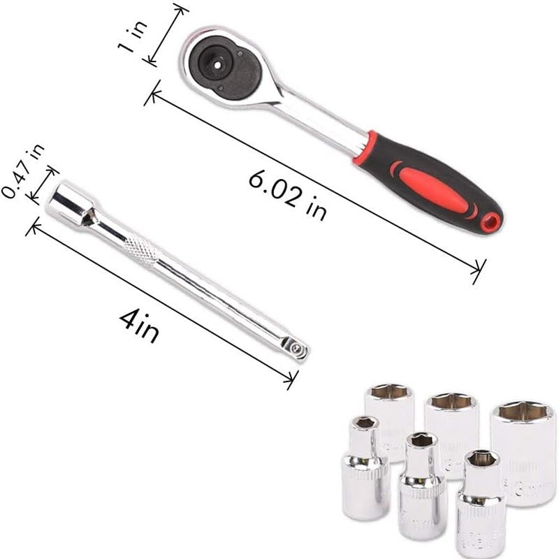 12pcs 1/4 Inch Socket Wrench with 10 Sockets 4-13mm and 2 Way Quick Released Ratchet Handle and Extension Bar