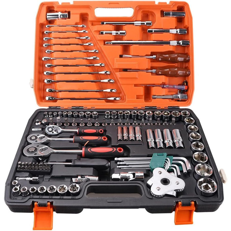 121 pcs 1/4" 3/8" 1/2" Socket & Socket Wrench Sets Mechanic Tool Set with 72 Ratchet Wrench for Home and Auto Repair