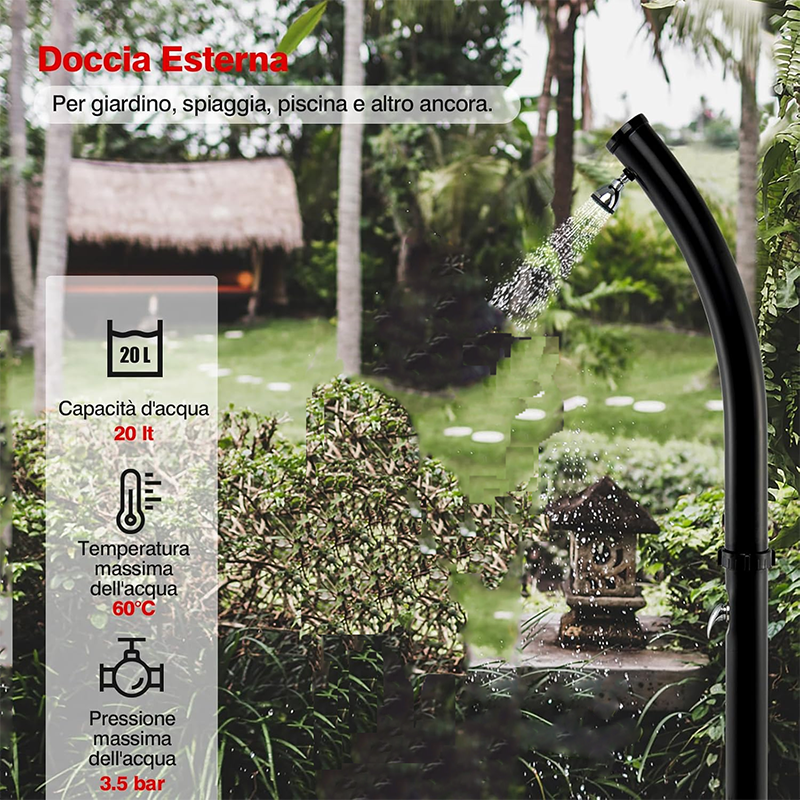 20L Outdoor Shower With Down-Flush Faucet, Exquisite Solar Shower For Courtyard