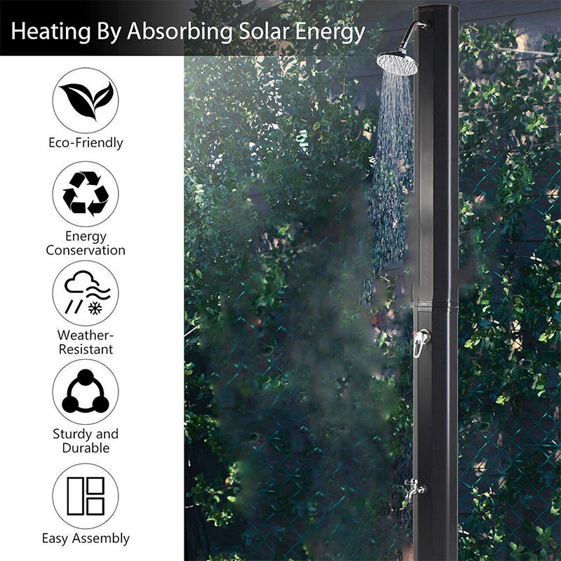 Solar Heated Shower with Shower Head and Foot Shower, 9.3 Gallon, Two Use Outdoor Poolside Beach Pool Spa Backyard Farmhouse Shower, Black