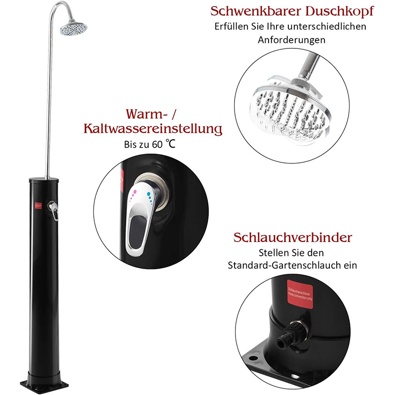 Solar Shower, 20 Liters, Garden Shower, Outdoor Shower, 3.5 Bar, Pool Shower Up To 60°C, Solar Shower With Hot And Cold Valves, Camping Shower