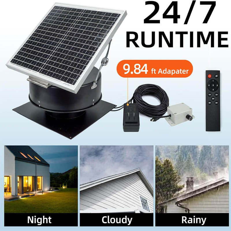Solar Attic Fan 35W 16 inchs with Dual Power Modes with Remote Control for Ventilation and Cooling in Homes Factories and Offices