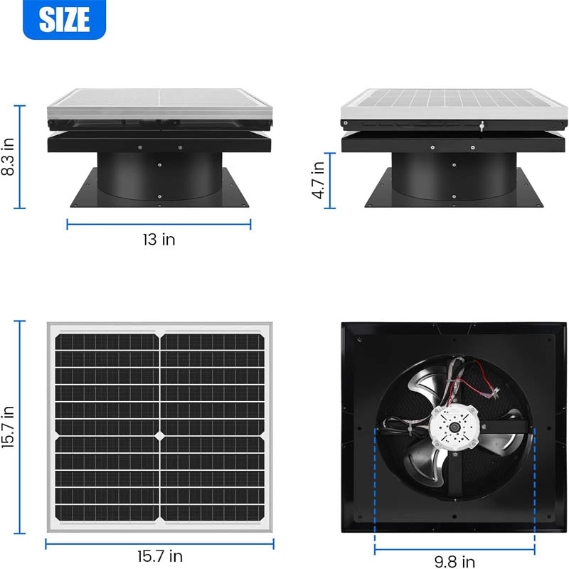 30W Solar Roof Fan Provides Up to 1800 CFM TXL Solar Roof Vent Fan for Home, Greenhouse, Garage