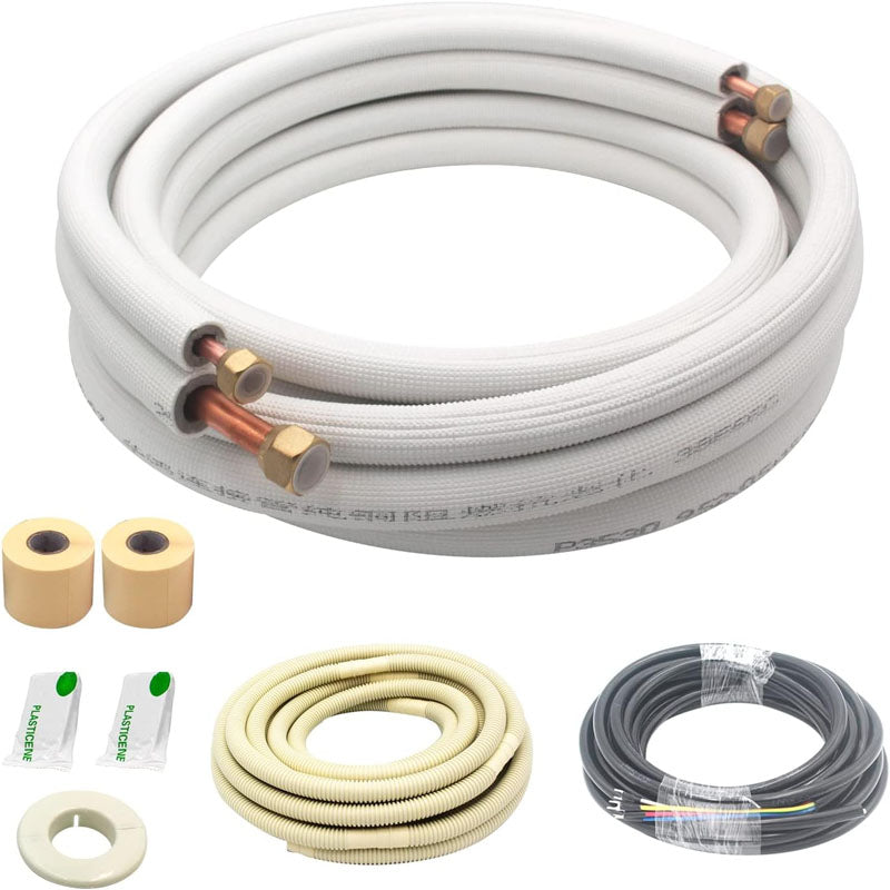 16ft Length Mini Split Line Set 1/4" & 3/8" O.D Copper Pipes Tubing and Triple-Layer Insulation for Mini Split Air Conditioner HVAC or Heat Pump System