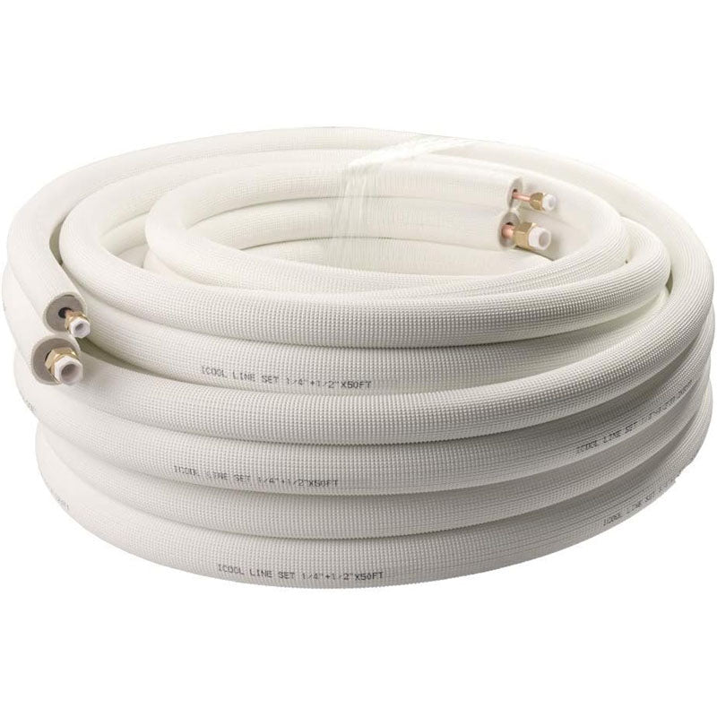 50FT Mini Split Line Set 3/8" Thickened PE Insulated Coil Copper Line with Nuts for Air Conditioner HVAC Refrigeration and Heating Equipment