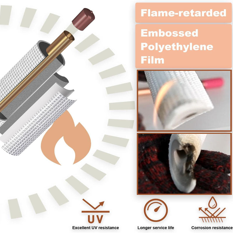 50FT Mini Split Line Set 3/8" Thickened PE Insulated Coil Copper Line with Nuts for Air Conditioner HVAC Refrigeration and Heating Equipment