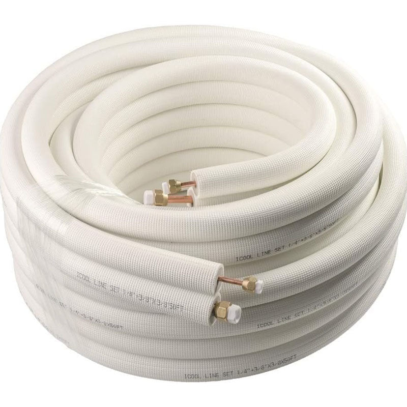 50FT Mini Split Line Set 3/8" Thickened PE Insulated Coil Copper Line with Nuts for Air Conditioner HVAC Refrigeration and Heating Equipment