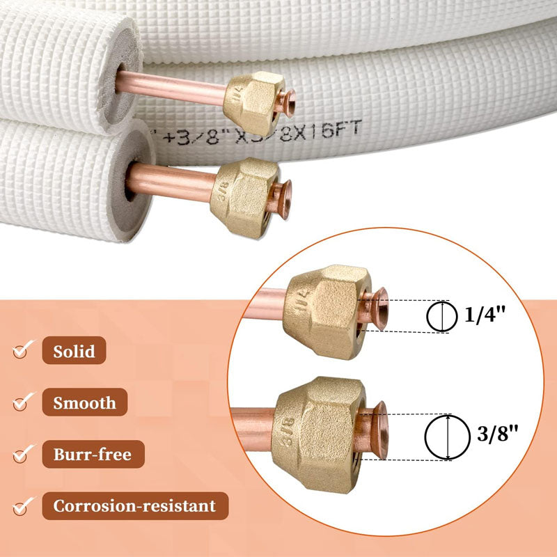 50FT Mini Split Line Set 3/8" Thickened PE Insulated Coil Copper Line with Nuts for Air Conditioner HVAC Refrigeration and Heating Equipment
